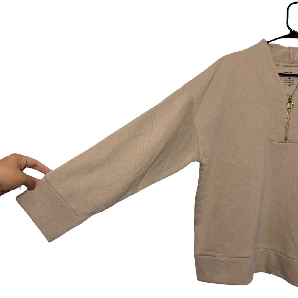 Sonoma Athleisure Quarter Zip Fleece Tan Pullover Sweatshirt Women's Size XL NWT - Picture 3 of 7
